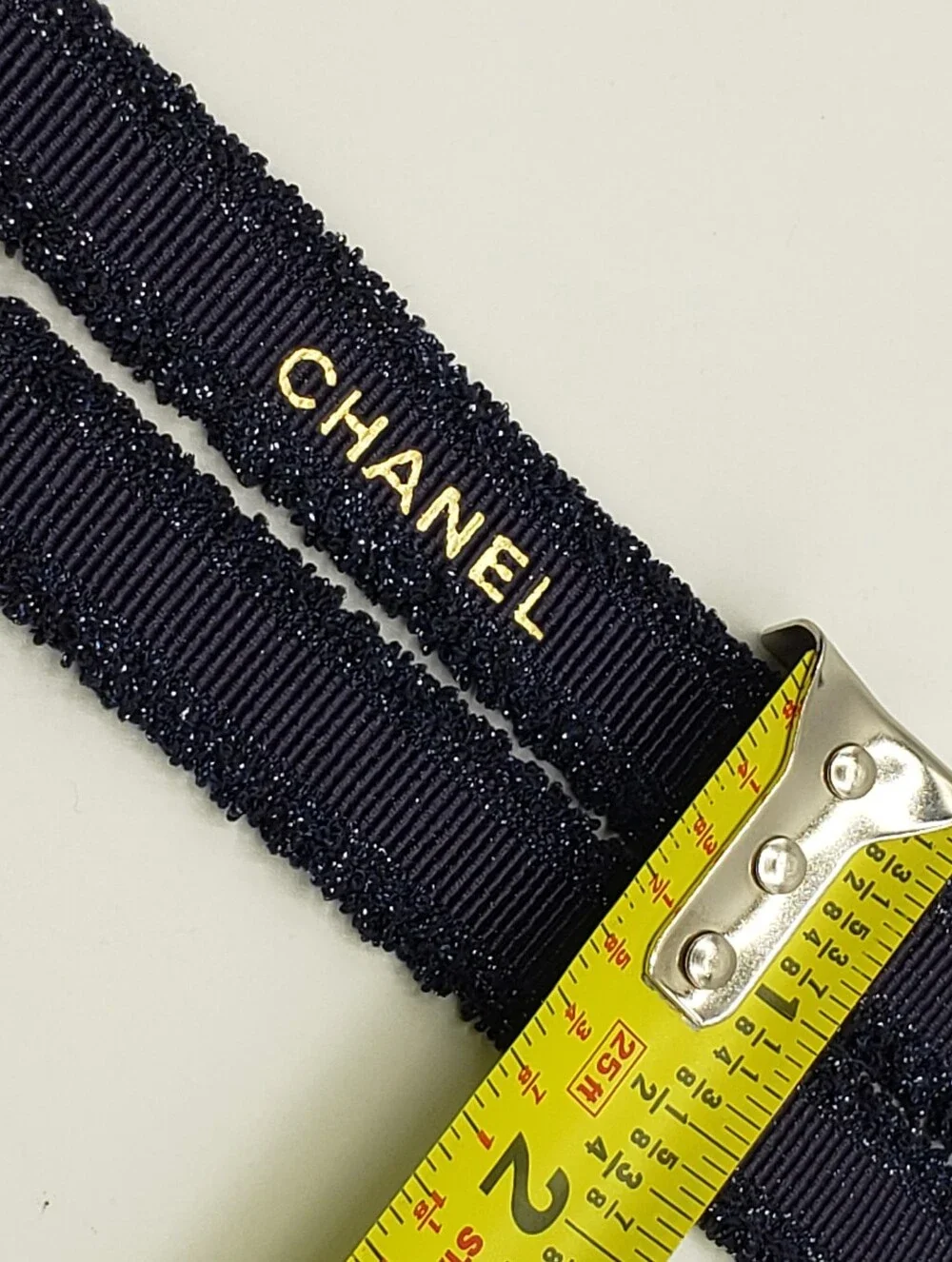 Chanel Blue Gold Logo Ribbon 90 inches